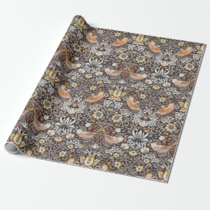 William Morris Strawberry Thief Charcoal Ochre Wrapping Paper