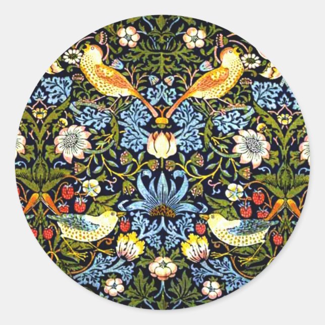 William Morris: Strawberry Thief  Classic Round Sticker (Front)