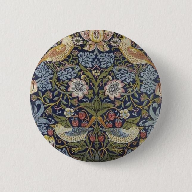 William Morris Strawberry Thief Design 1883 6 Cm Round Badge (Front)