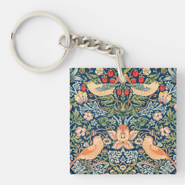 William Morris Strawberry Thief Design Key Ring (Front)