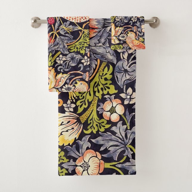 William Morris Strawberry Thief Floral Art Nouveau Bath Towel Set (Insitu)