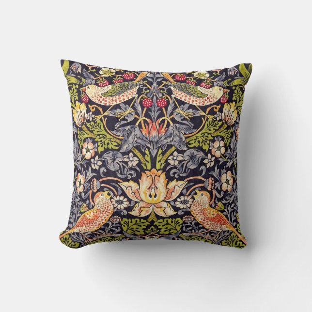 William Morris Strawberry Thief Floral Art Nouveau Cushion (Front)