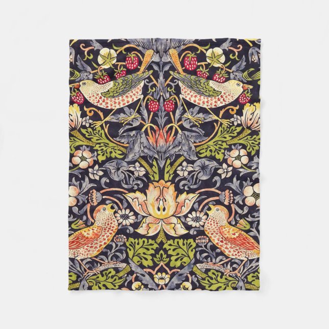 William Morris Strawberry Thief Floral Art Nouveau Fleece Blanket (Front)