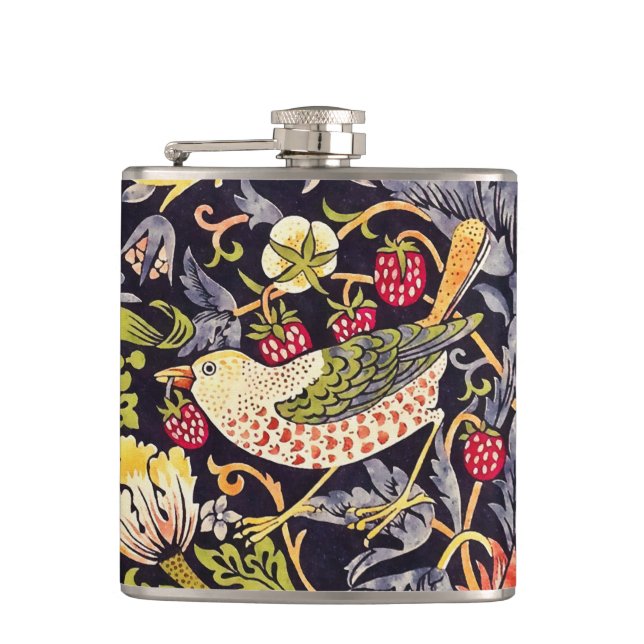 William Morris Strawberry Thief Floral Art Nouveau Hip Flask (Front)