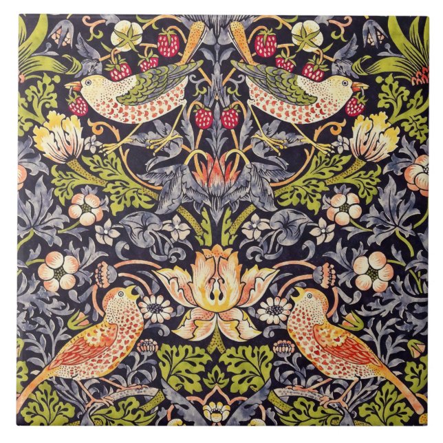 William Morris Strawberry Thief Floral Art Nouveau Tile (Front)