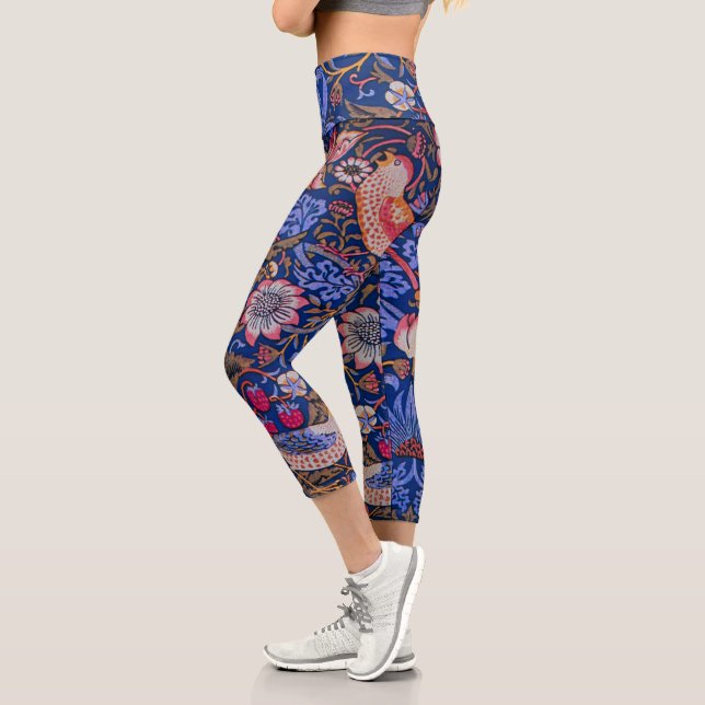 William Morris Strawberry Thief Floral Pattern Capri Leggings (Left)