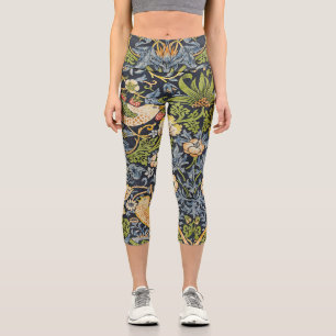 William Morris - Strawberry Thief Floral Pattern Capri Leggings