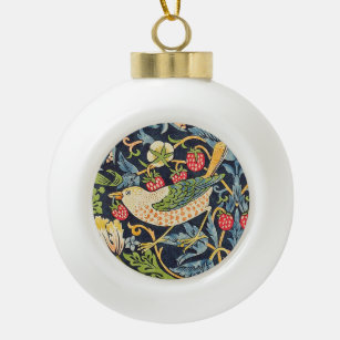 William Morris Strawberry Thief Floral Pattern Ceramic Ball Christmas Ornament