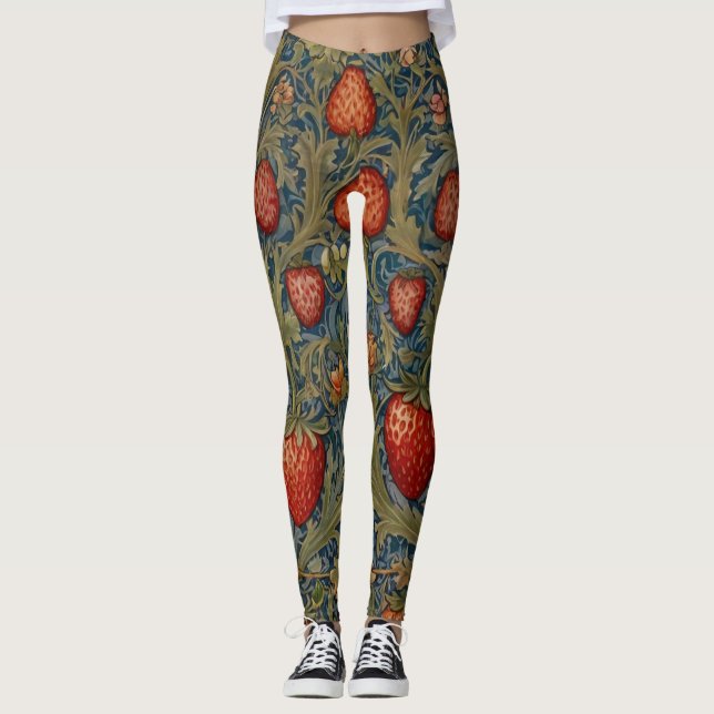 William Morris Strawberry Thief Floral Pattern  Leggings (Front)