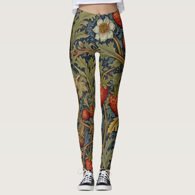 William Morris Strawberry Thief Floral Pattern  Leggings (Front)