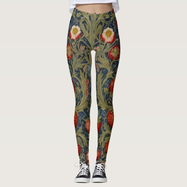William Morris Strawberry Thief Floral Pattern  Leggings (Front)