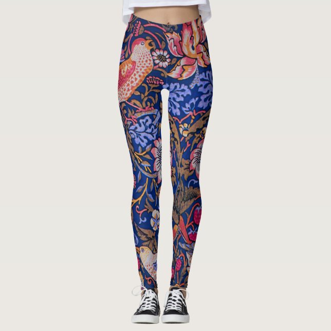 William Morris Strawberry Thief Floral Pattern Leggings (Front)