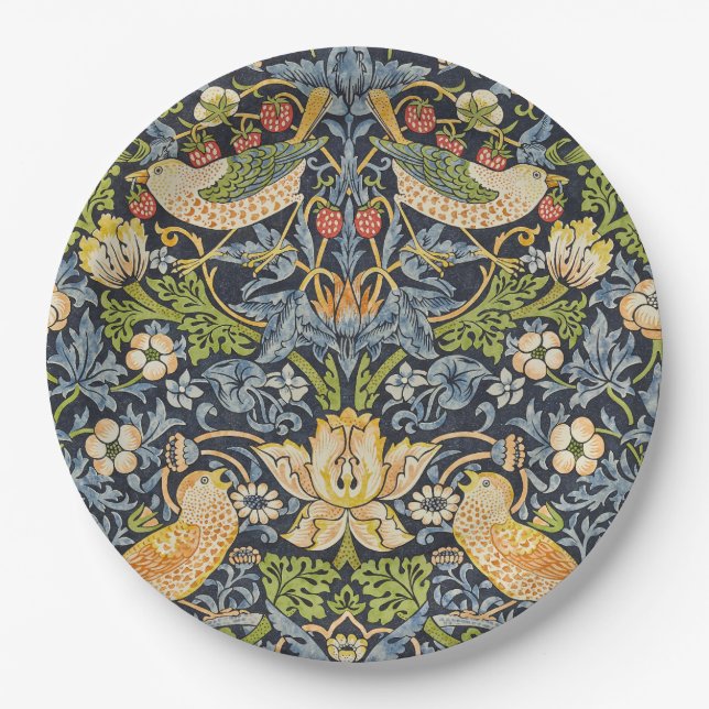 William Morris - Strawberry Thief Floral Pattern Paper Plate (Front)