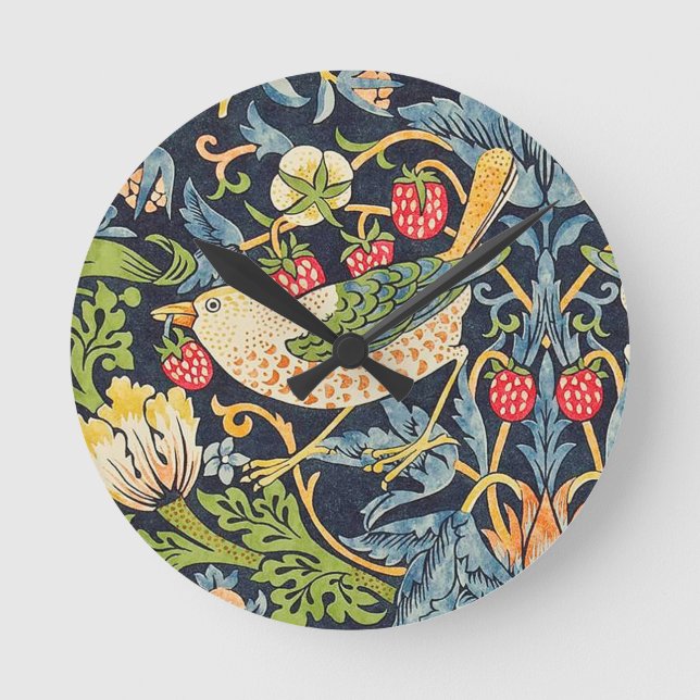 William Morris Strawberry Thief Floral Pattern Round Clock (Front)