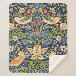 William Morris Strawberry Thief Floral Pattern Sherpa Blanket