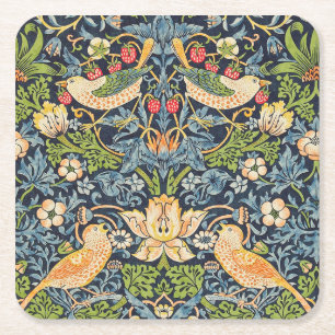 William Morris Strawberry Thief Floral Pattern Square Paper Coaster
