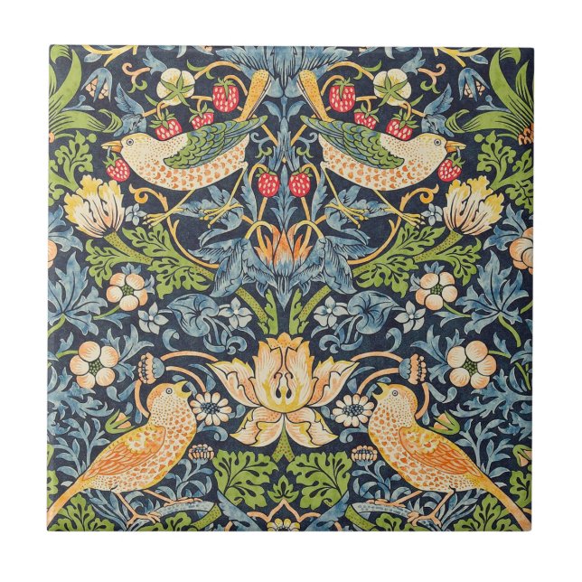 William Morris Strawberry Thief Floral Pattern Tile (Front)