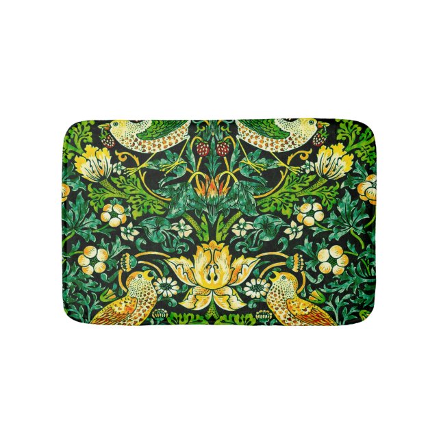 William Morris Strawberry Thief Green And Orange Bath Mat (Front)
