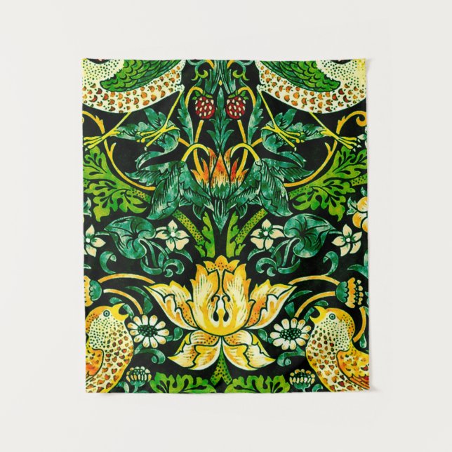William Morris Strawberry Thief Green And Orange Tapestry (Front)