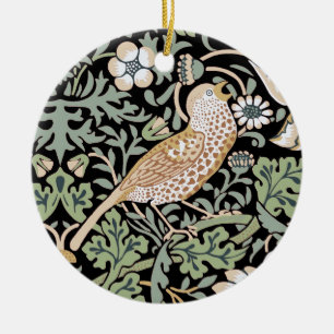 William Morris Strawberry Thief I Black Birds Ceramic Tree Decoration