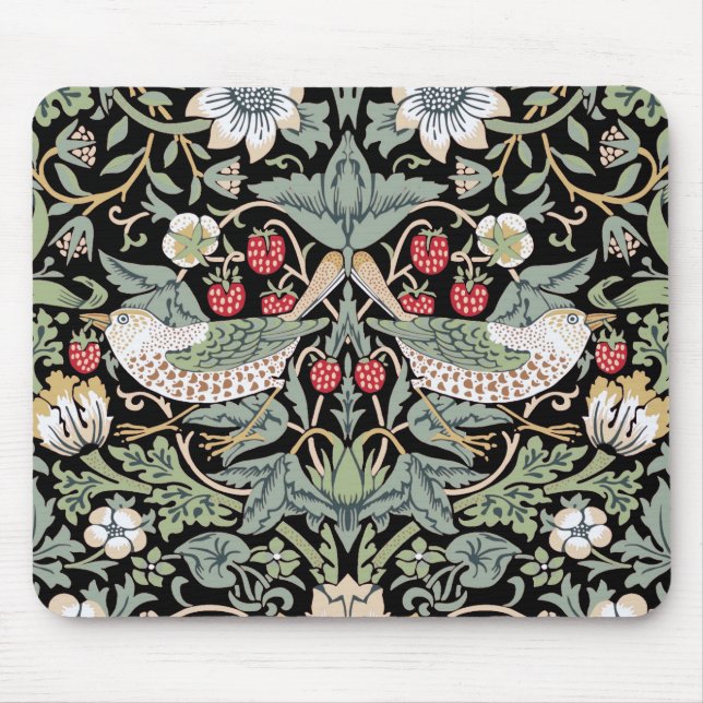 William Morris Strawberry Thief I Black Birds Mouse Pad (Front)