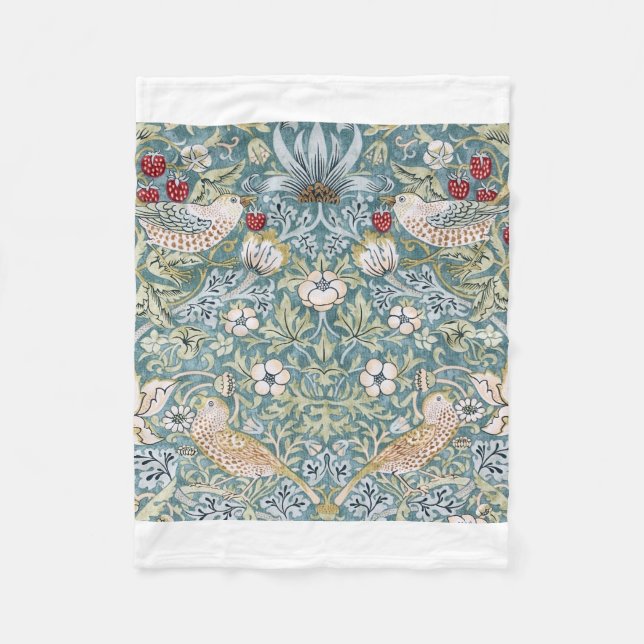 William Morris Strawberry Thief Light Design Fleece Blanket (Front)