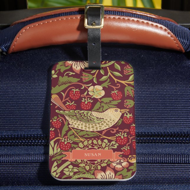 William Morris Strawberry Thief Luggage Tag (Front Insitu 2)