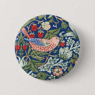 William Morris Strawberry Thief Navy Coral 6 Cm Round Badge