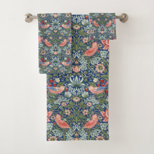William Morris Strawberry Thief Navy Coral Bath Towel Set