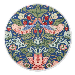 William Morris Strawberry Thief Navy Coral Ceramic Knob
