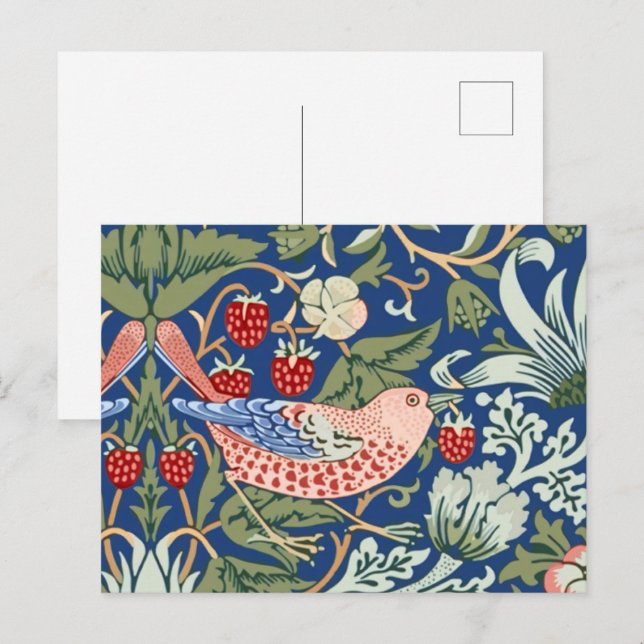 William Morris Strawberry Thief Navy Coral Postcard (Front/Back)
