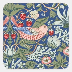 William Morris Strawberry Thief Navy Coral Square Sticker