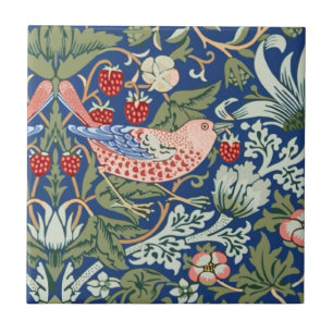 William Morris Strawberry Thief Navy Coral Tile