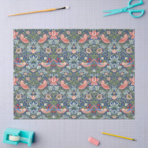 William Morris Strawberry Thief Navy Coral Tissue Paper