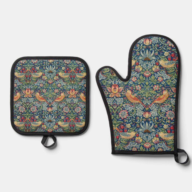 William Morris - Strawberry Thief Oven Mitt & Pot Holder Set (Front)
