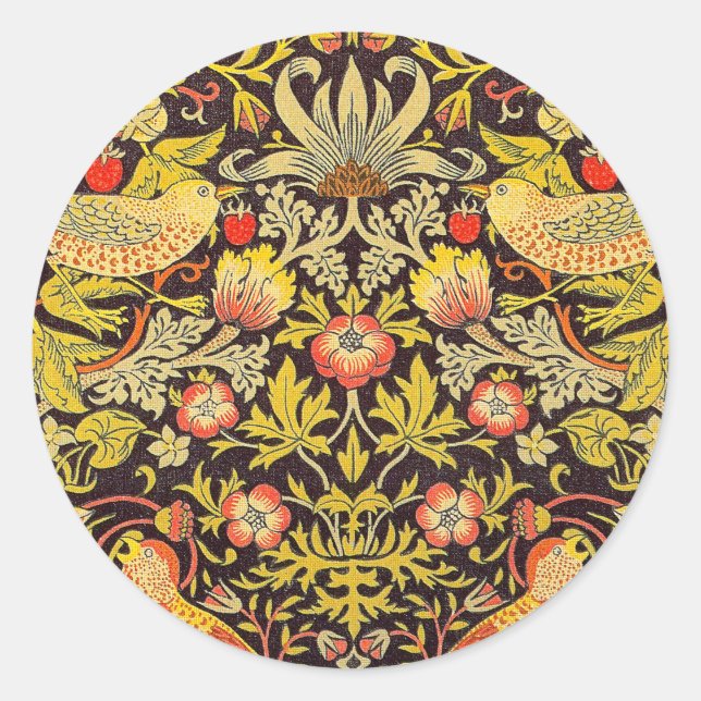 William Morris Strawberry Thief Pattern Classic Round Sticker (Front)