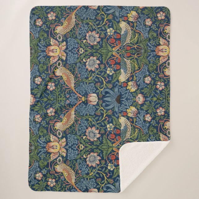 William Morris Strawberry Thief Sherpa Blanket (Front)
