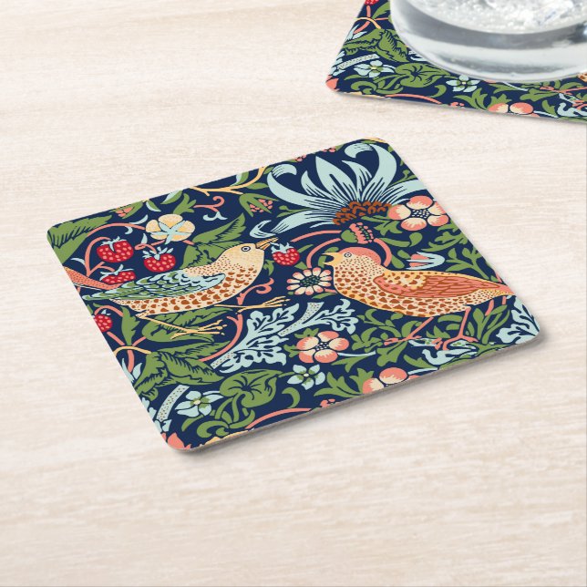 William Morris Strawberry Thief Square Paper Coaster (Angled)