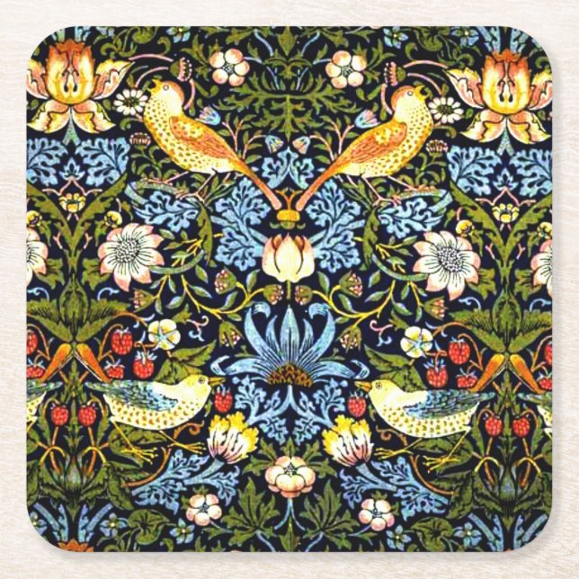 William Morris, Strawberry Thief Square Paper Coaster (Front)