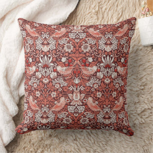William Morris Strawberry Thief Terracotta Bird Cushion