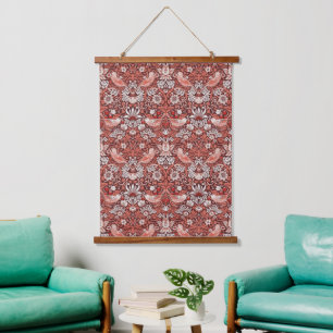 William Morris Strawberry Thief Terracotta Bird Hanging Tapestry