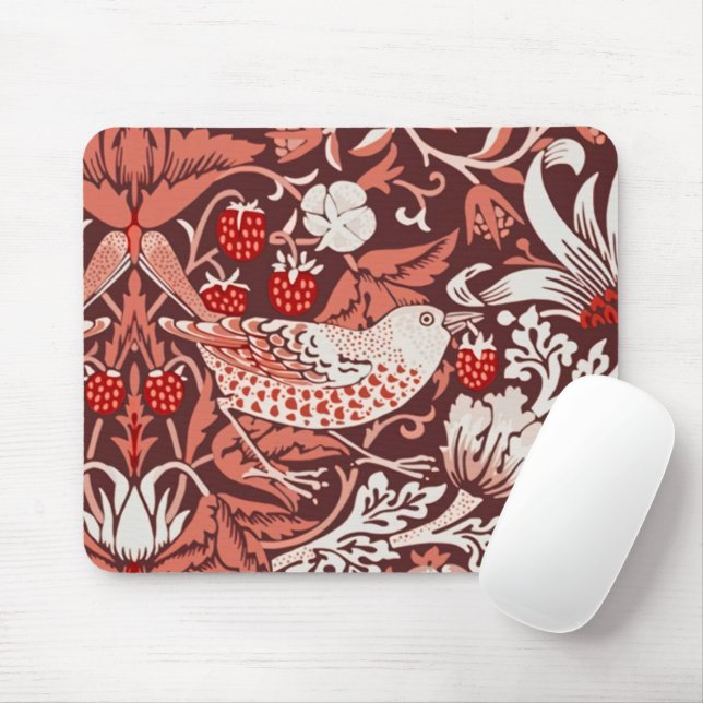William Morris Strawberry Thief Terracotta Bird Mouse Pad (With Mouse)