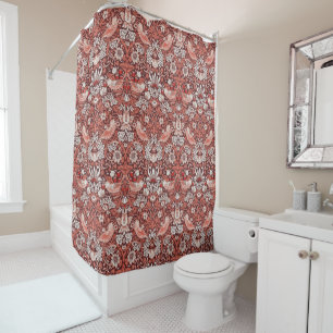 William Morris Strawberry Thief Terracotta Bird Shower Curtain