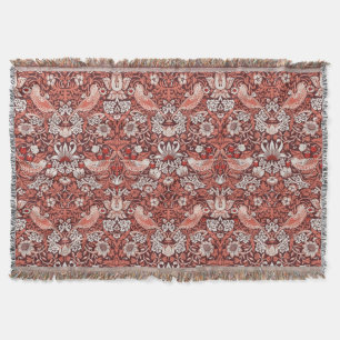 William Morris Strawberry Thief Terracotta Bird Throw Blanket