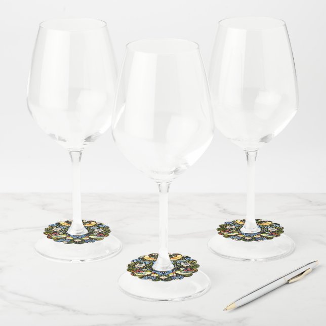 William Morris - Strawberry Thief,  Wine Glass Tag (Set)