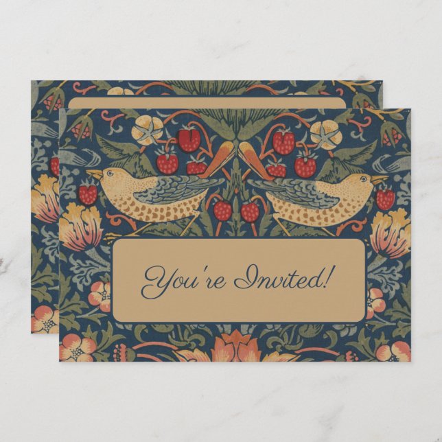 William Morris Strawberry Thieves Birds Invitation (Front/Back)