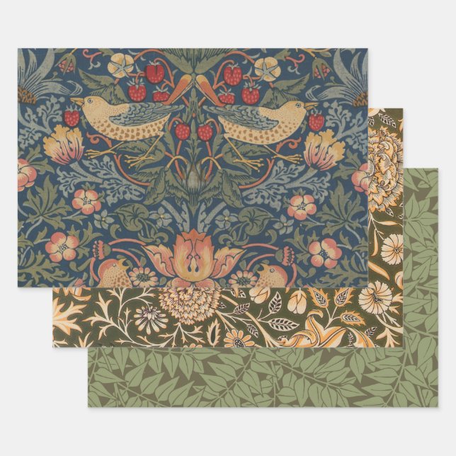 William Morris Strawberry Thieves Birds Wrapping Paper Sheet (Set)