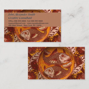 William Morris Style Arts and Crafts Red Fish Art Business Card