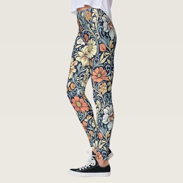 William Morris style floral acanthus pattern Leggings (Left)