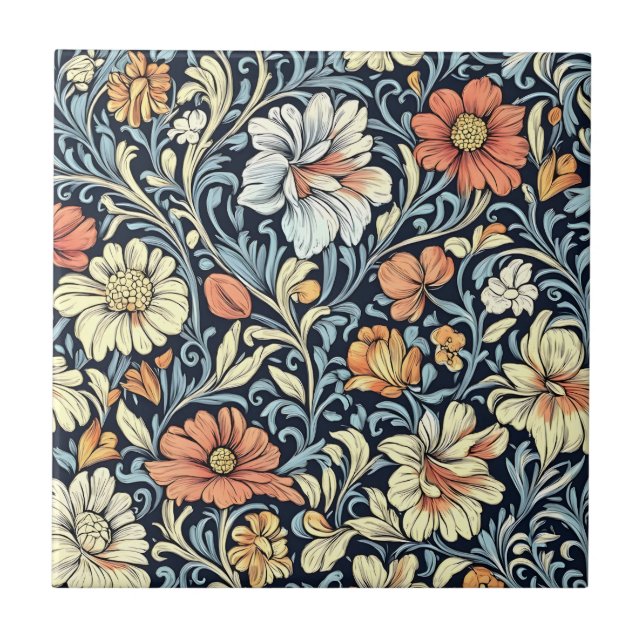 William Morris style floral acanthus pattern Tile (Front)